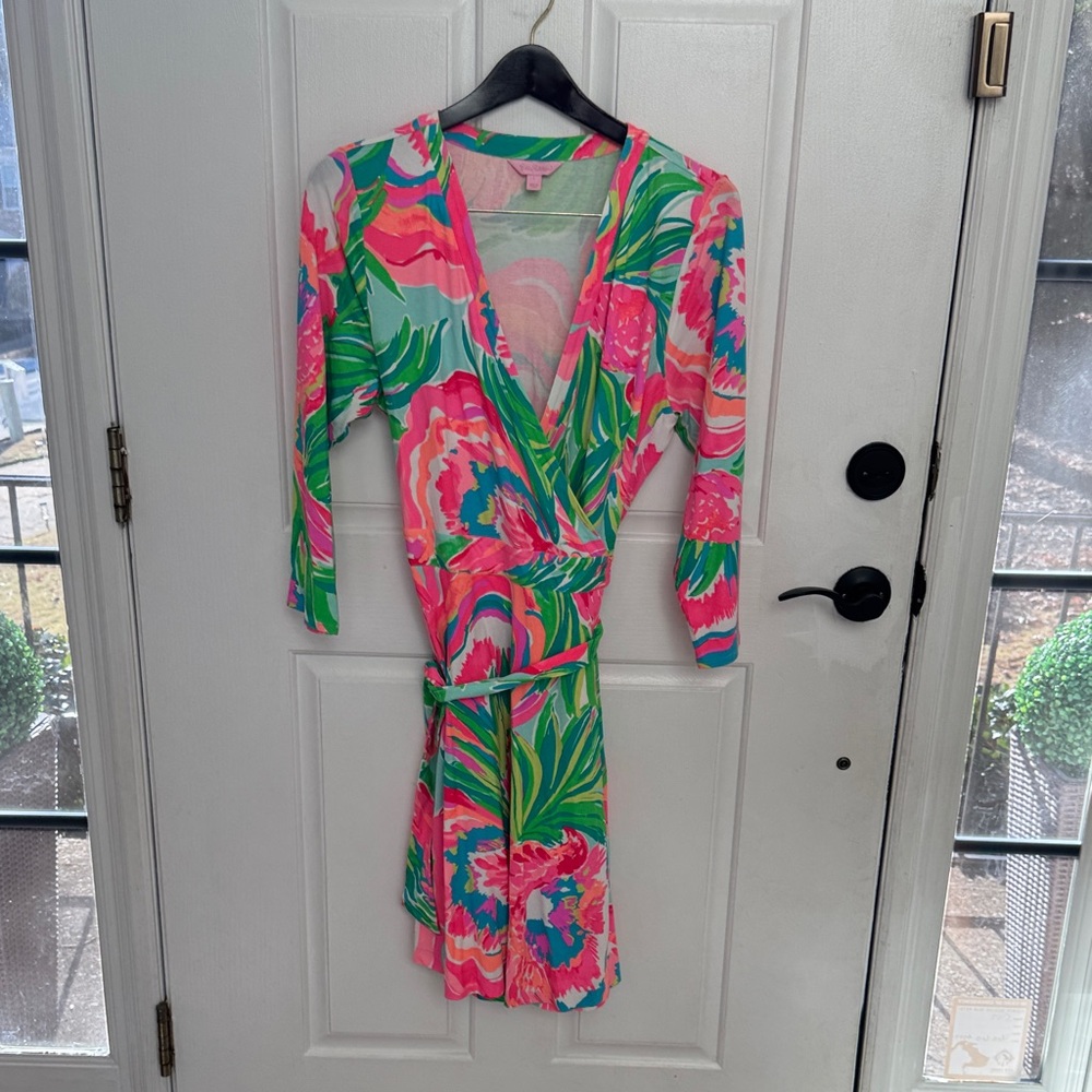 Lilly Pulitzer Pink and Green Floral wrap Dress
